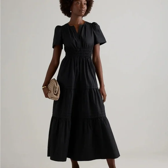 Quince Organic Poplin Cotton Black Tiered Maxi Dress with Pickets size medium - Picture 1 of 10